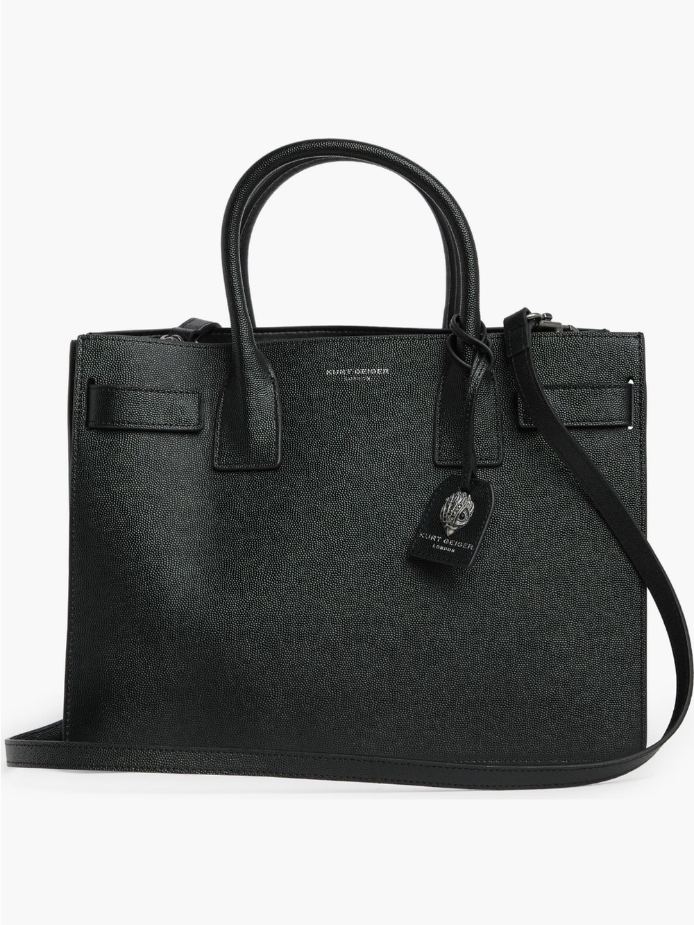 Kurt Geiger Black Leather Tote with Exposed Stitching